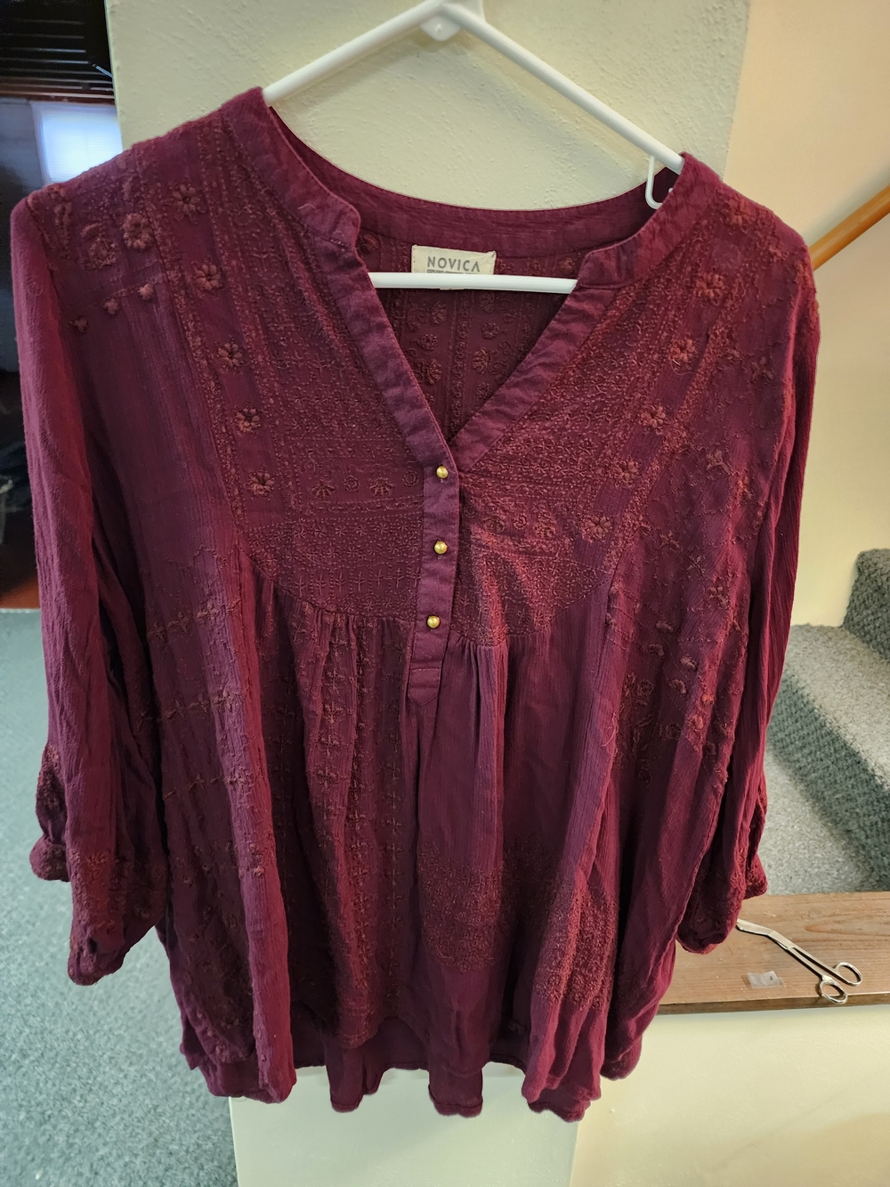Novica Women's XL Embroidered Plum Peasant Blouse